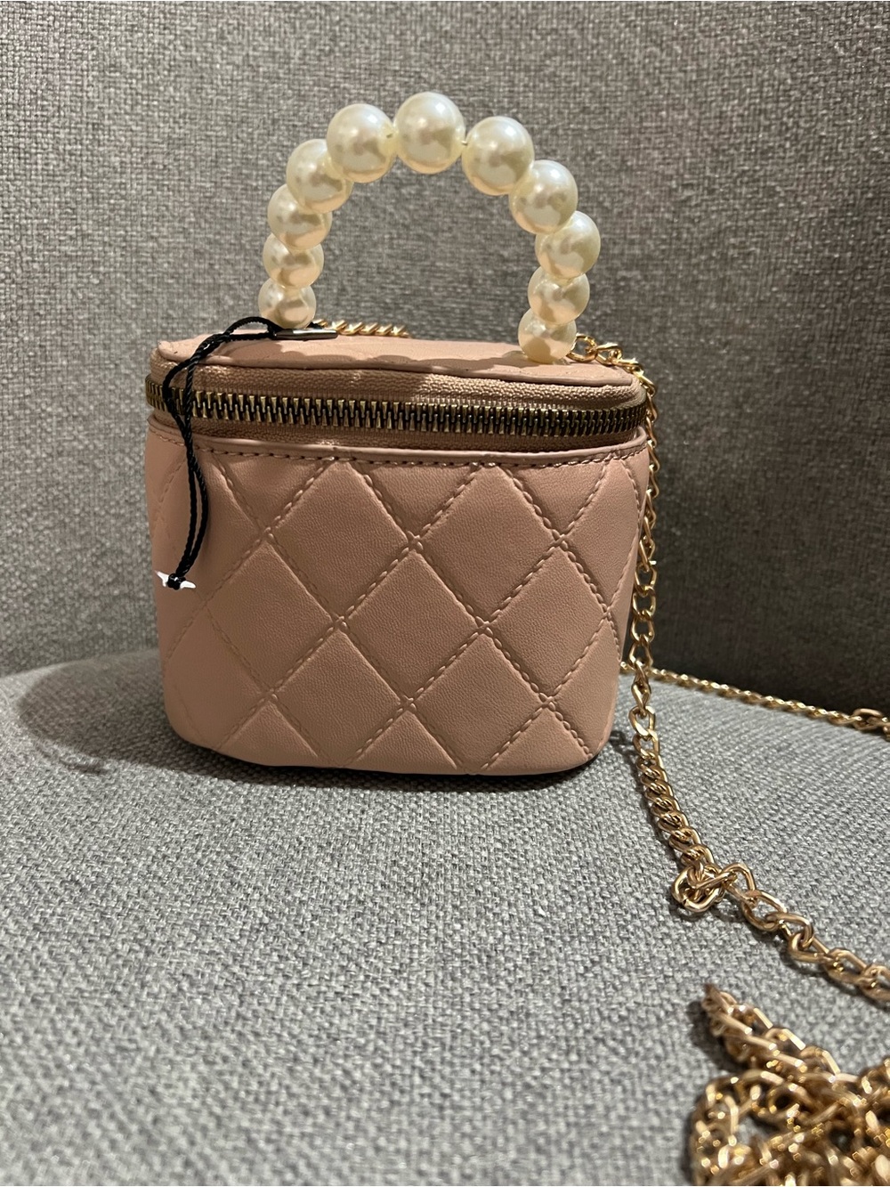 Quilted Pearl-Handle Mini Crossbody Bag in Blush
